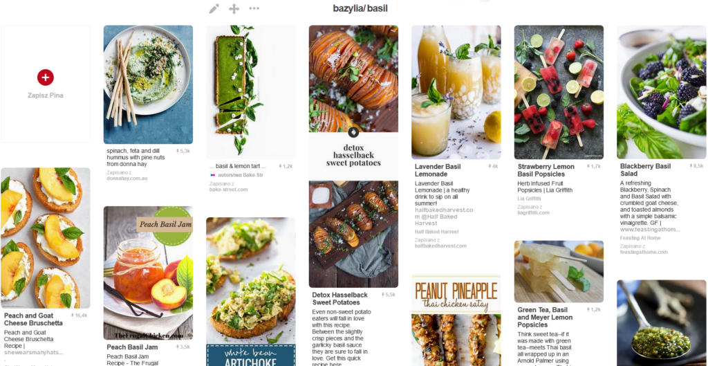 Pinterest - tablica inspiracji kulinarnych na dania, desery i napoje z bazylią