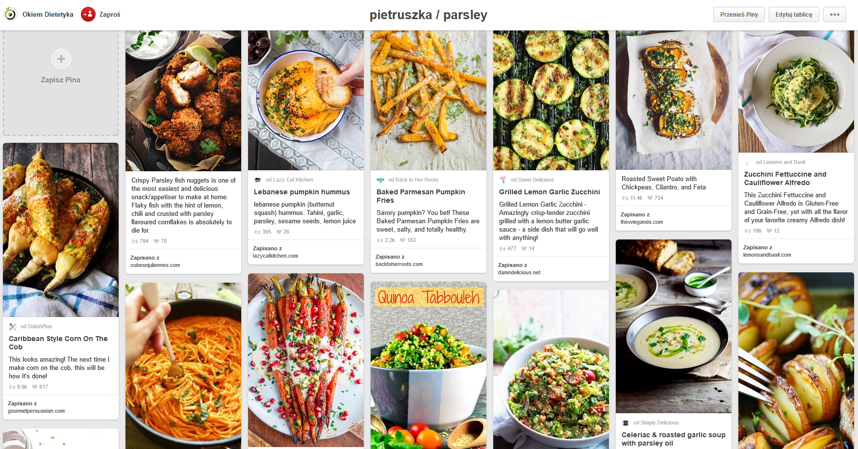 pinterest – tablica inspiracji kulinarnych z daniami i napojami z pietruszką