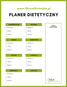 Planer dietetyczny z listą zakupów